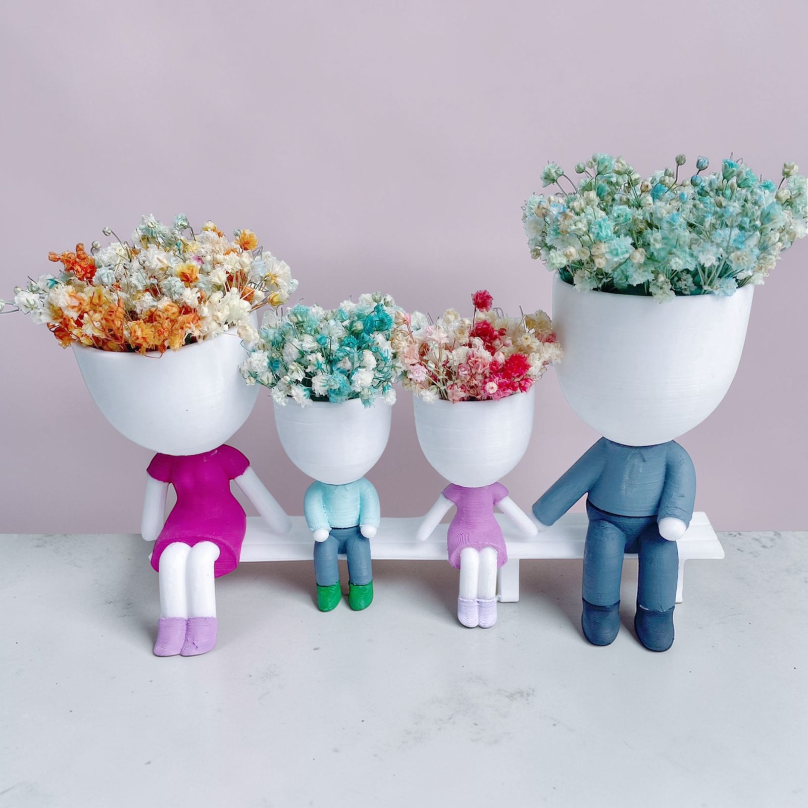 Matera Familia de 4 - Papá, Mamá e Hijos con Flores Inmortalizadas