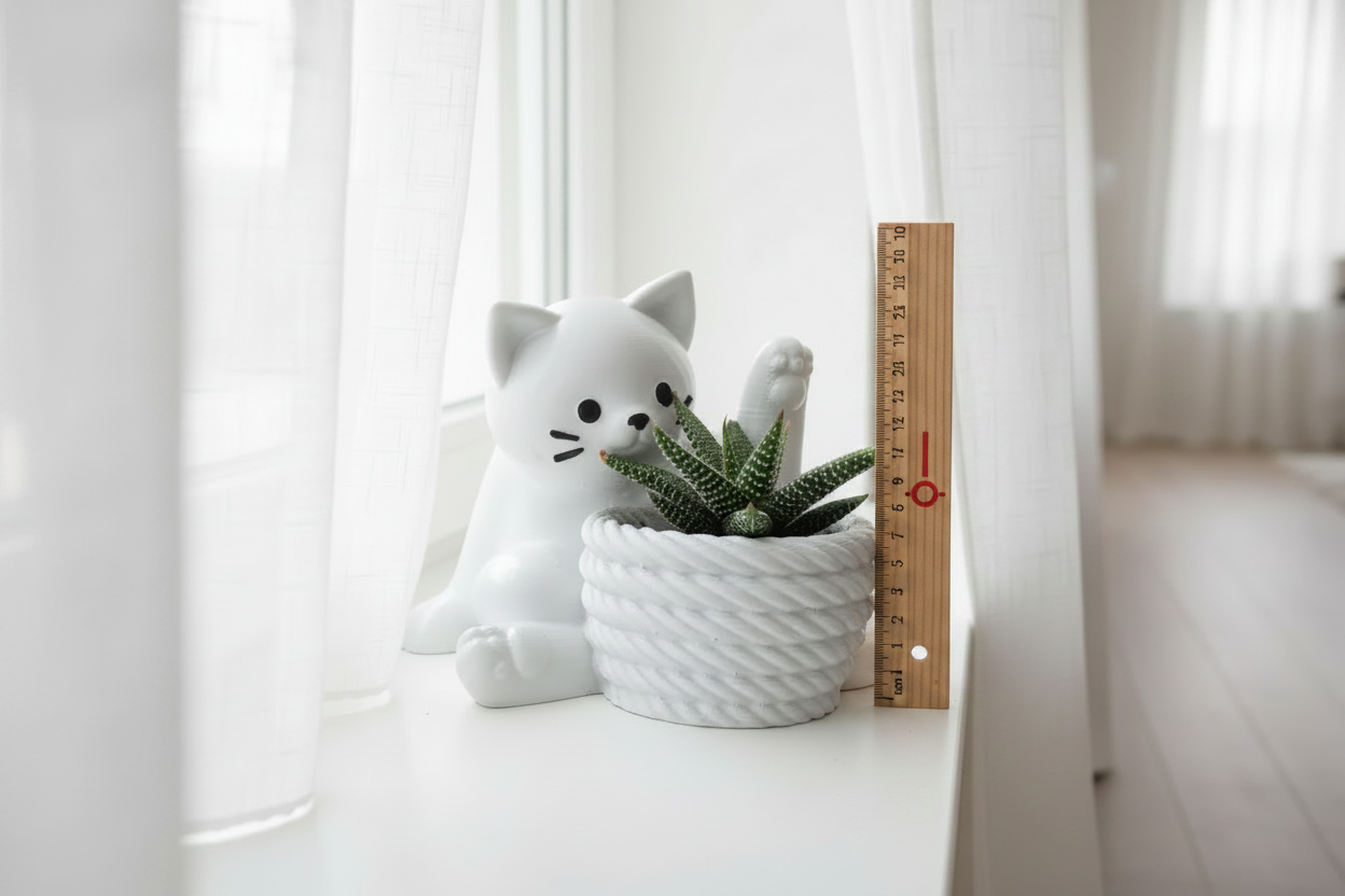 Maceta gatito – ventana escandinava con escala 10cm
